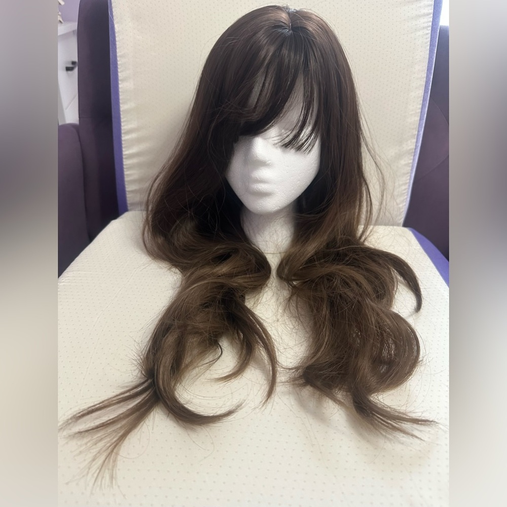 Long Brunette Wig with Bangs